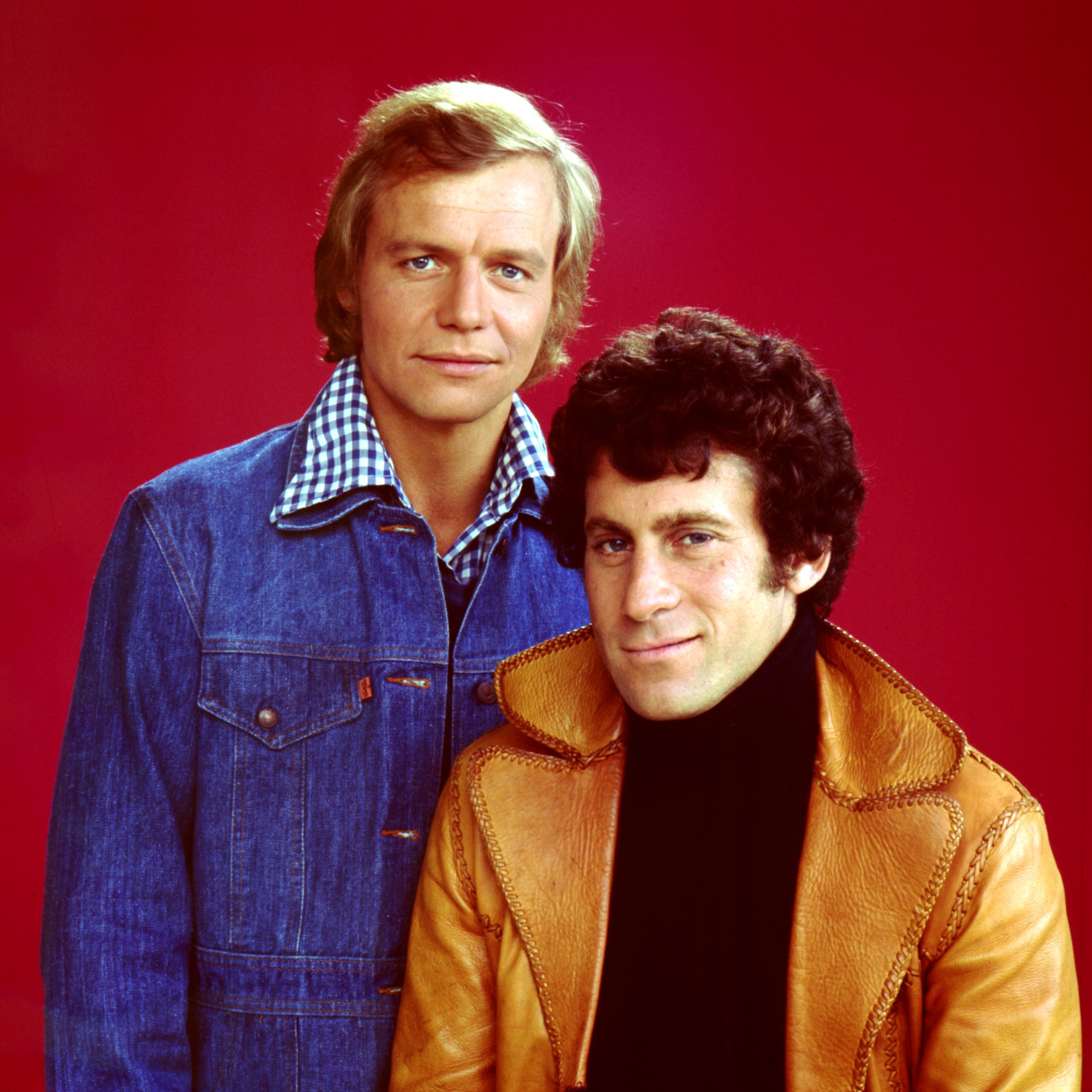 Portrait of David Soul and Paul Michael Glaser from the Starsky and Hutch TV show cast, 1970