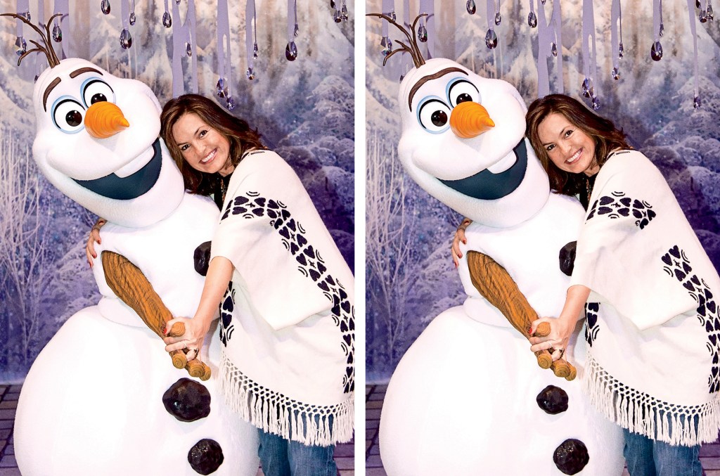 Spot the difference puzzles: Mariska Hargitay with Olaf from Frozen