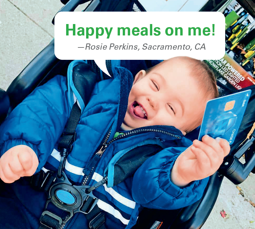 Caption contest winners: Little boy holding a credit card with tongue out with caption "Happy meals on me!"
