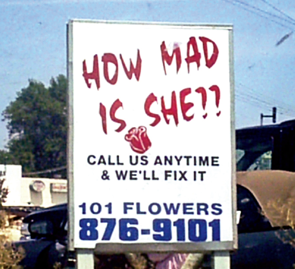 Funny signs: How mad is she? flower shop sign