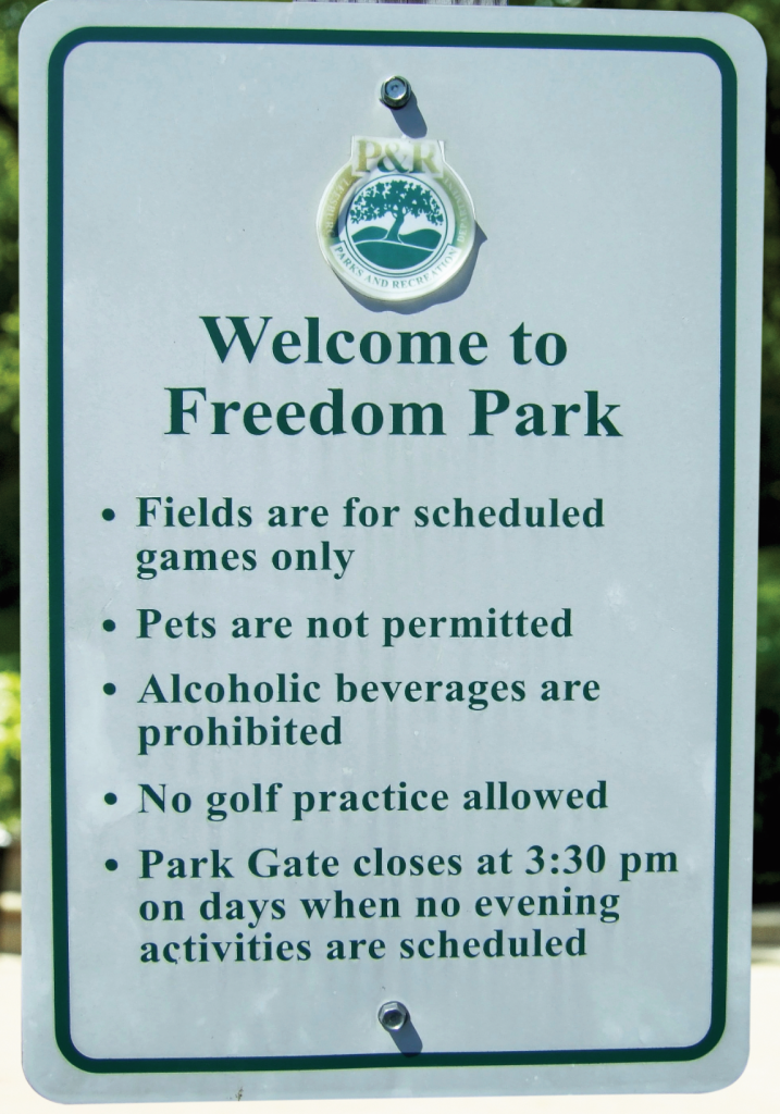 Funny signs: Welcome to Freedom Park sign with a whole list of rules that don't imply "freedom"