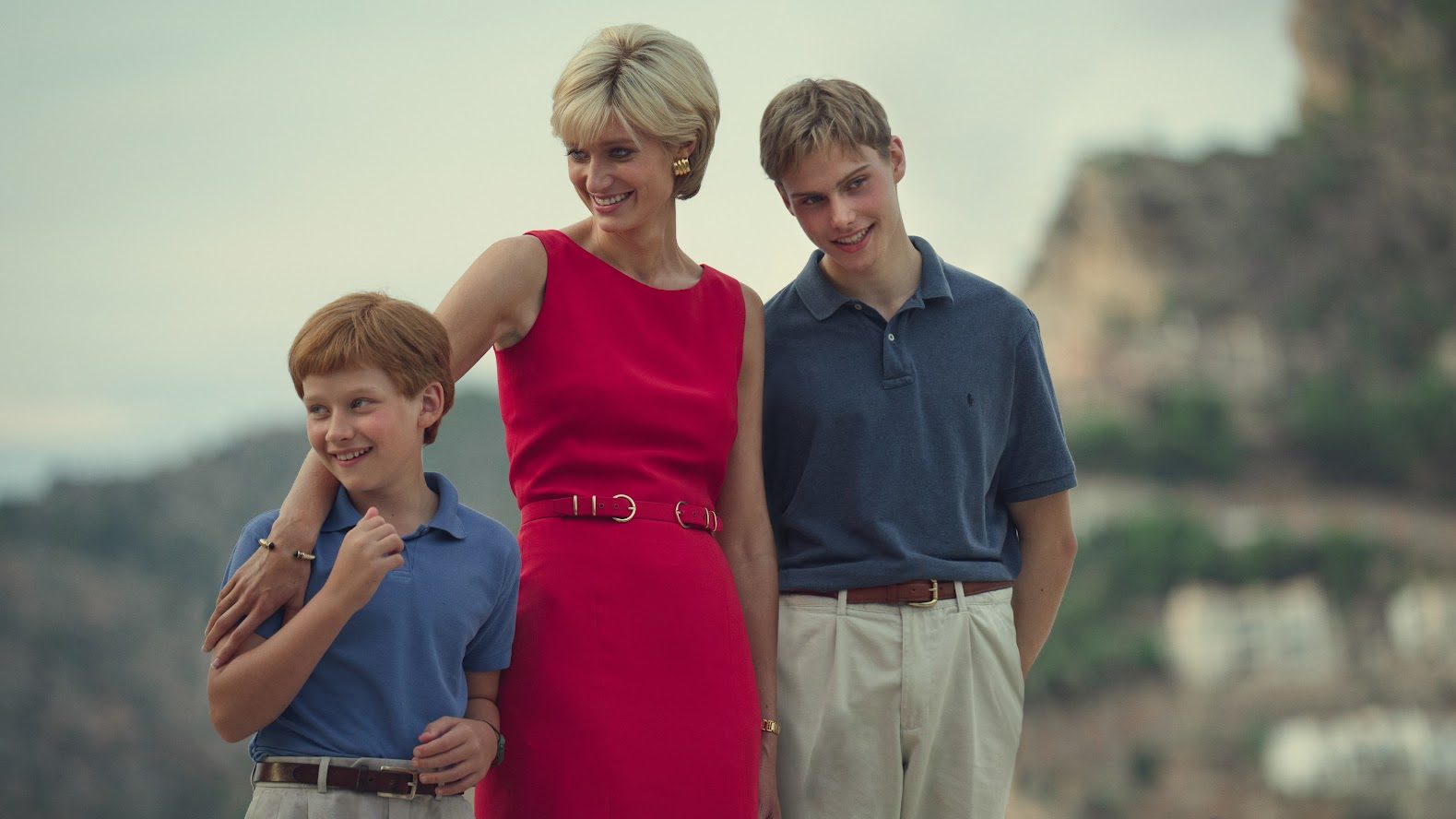 Diana with William and Harry in the final season of The Crown, 2023
