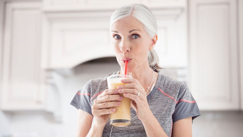 gray haired women drinking collagen for older women