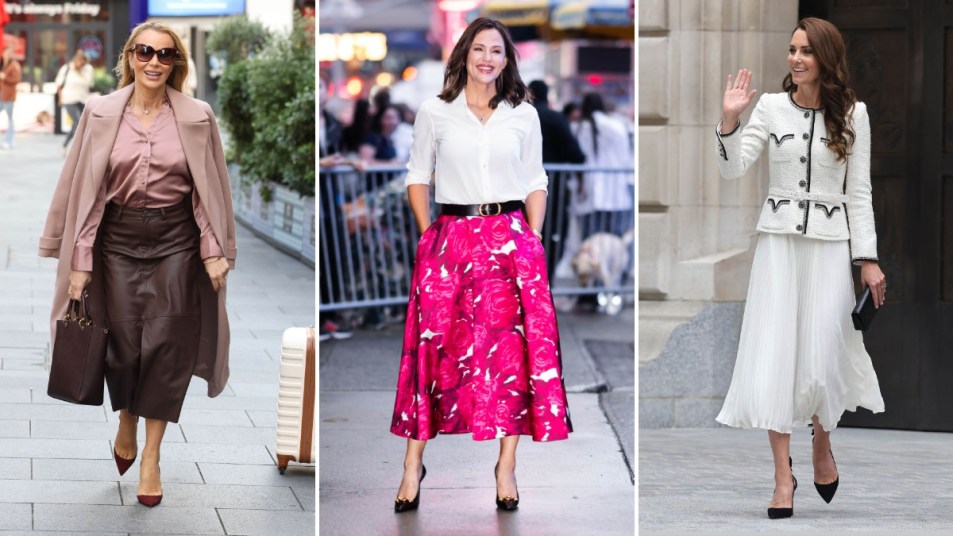 collage of midi skirt outfits