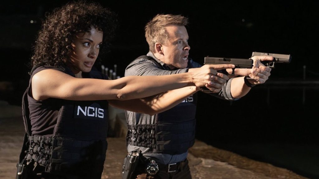 Olivia Swann and Todd Lasance in a scene from NCIS: Syndey, 2023