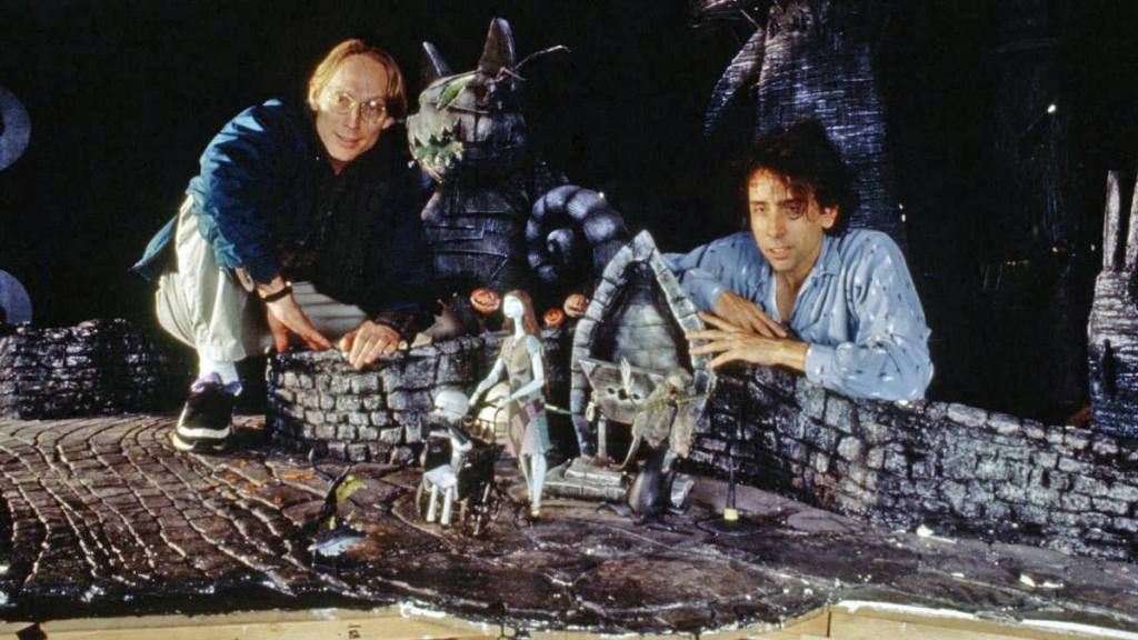 Henry Selick and Tim Burton shooting “The Nightmare Before Christmas”