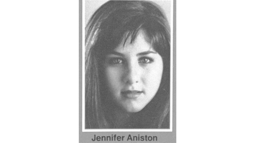 Yearbook photo of Jennifer Aniston; Jennifer Aniston young: