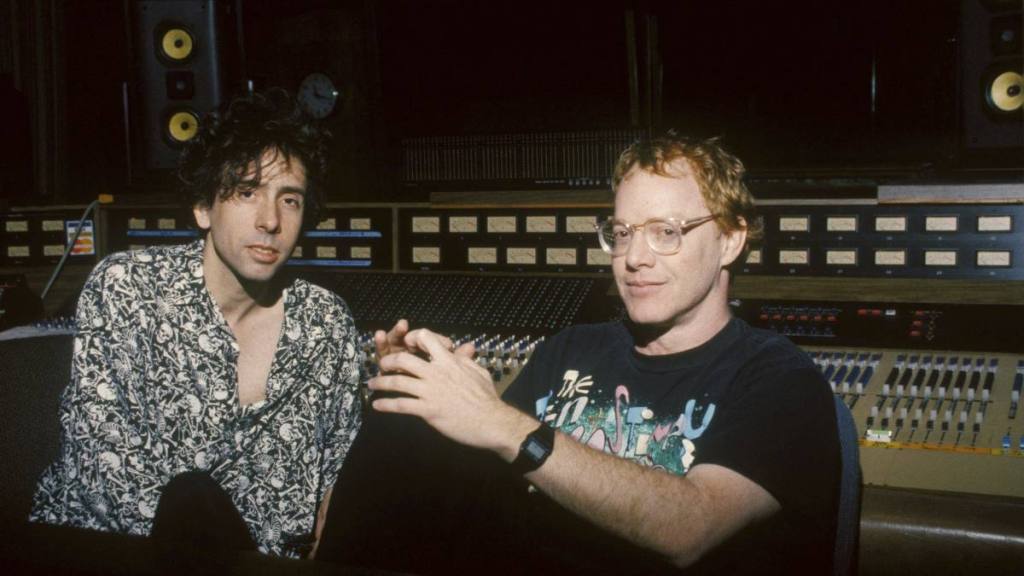 Tim Burton and Danny Elfman in recording studio