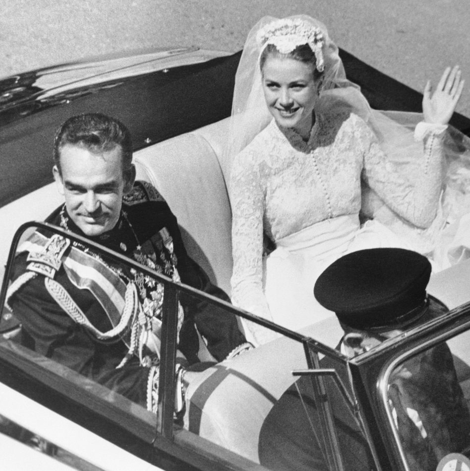 Grace Kelly and Prince Rainier on their wedding day, 1956