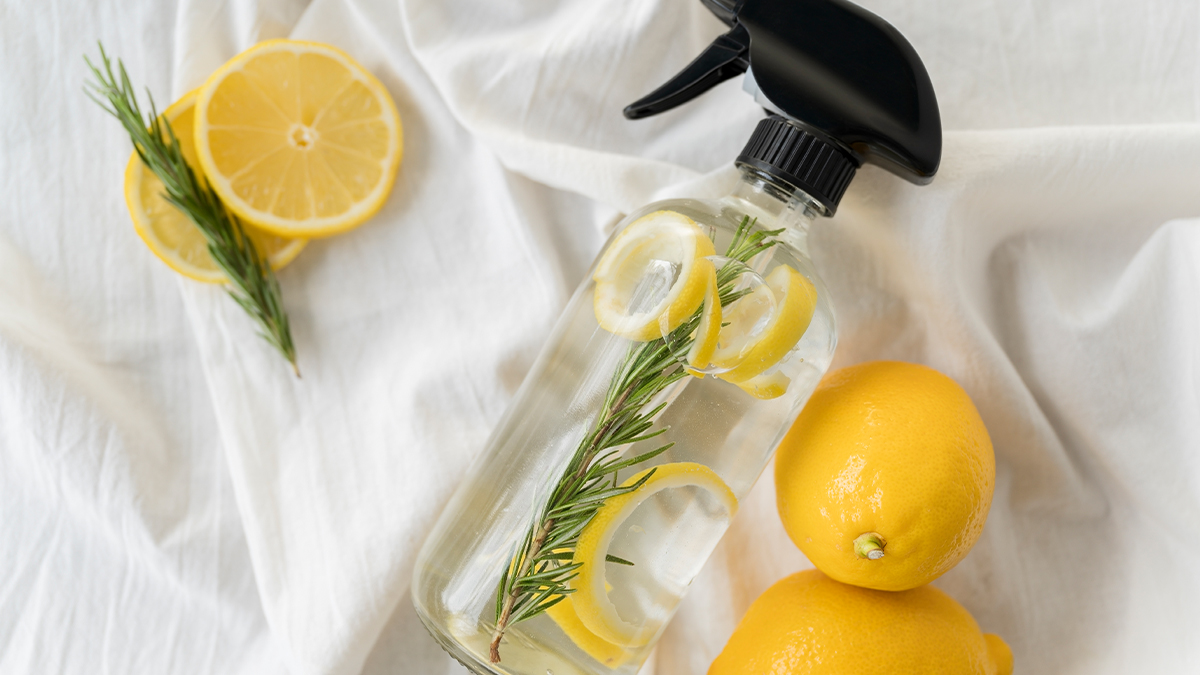 lemon slices and vinegar in a spray bottle for how to get the burnt smell out of your house