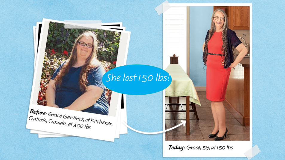 Before and after of Grace Gardiner, 59, who used hibiscus tea for weight loss