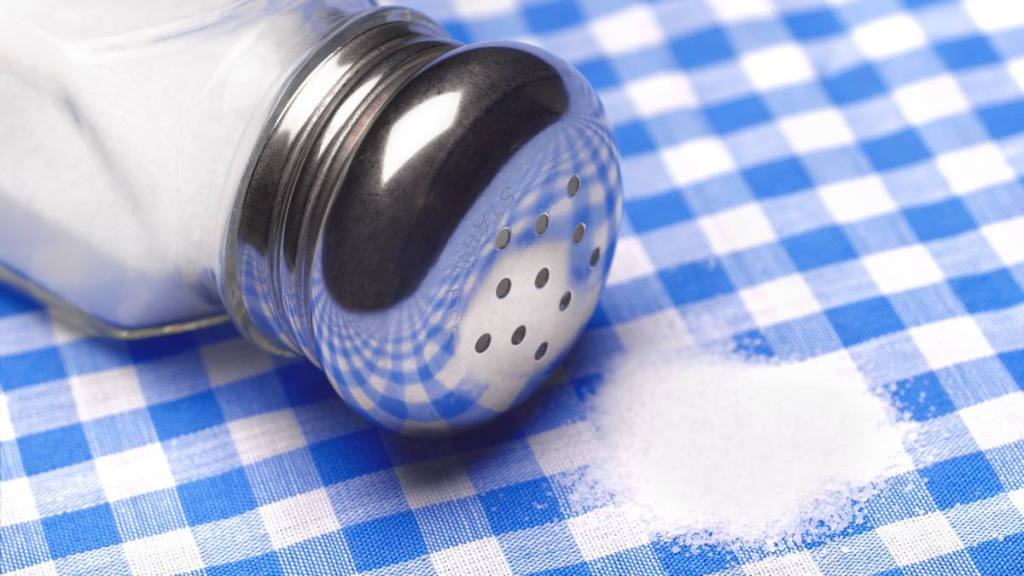 close up of a pile of salt on a table cloth