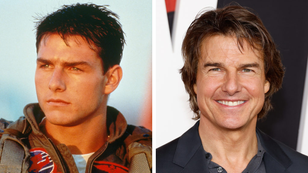 Tom Cruise in 1986 and 2023