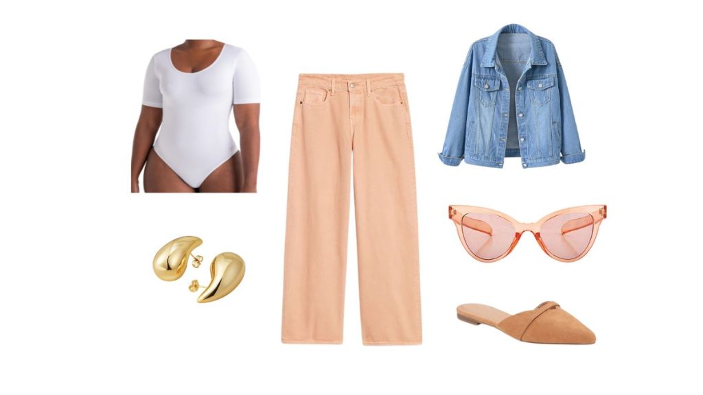 peach jeans outfit