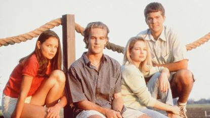 Group of friends on a dock; Dawson’s Creek Cast