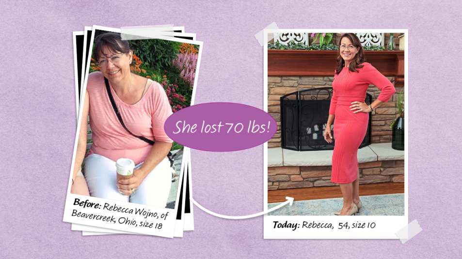 before and after of Rebecca Wojno, who lost 70 lbs with glutathione