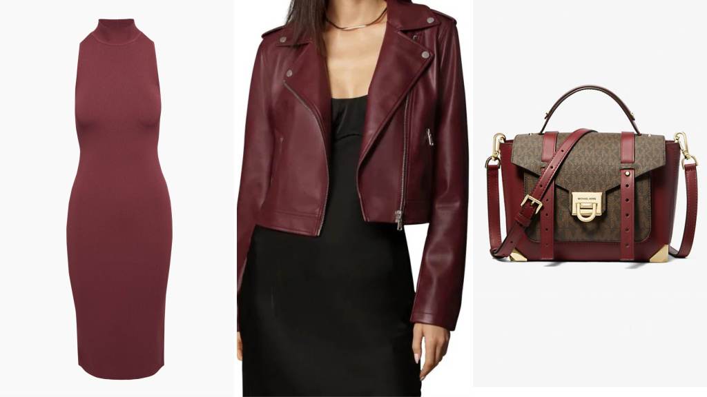 all burgundy leather outfit