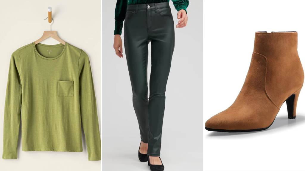 green leather pants with green top