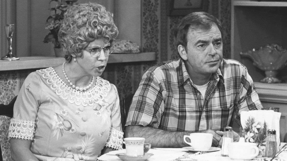 Vicki Lawrence and Ken Berry in a scene from Mama's Family, 1983