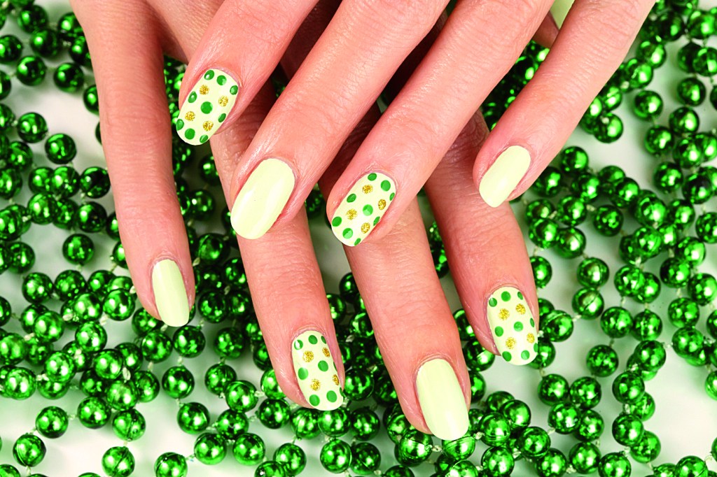 Green polka dot nails