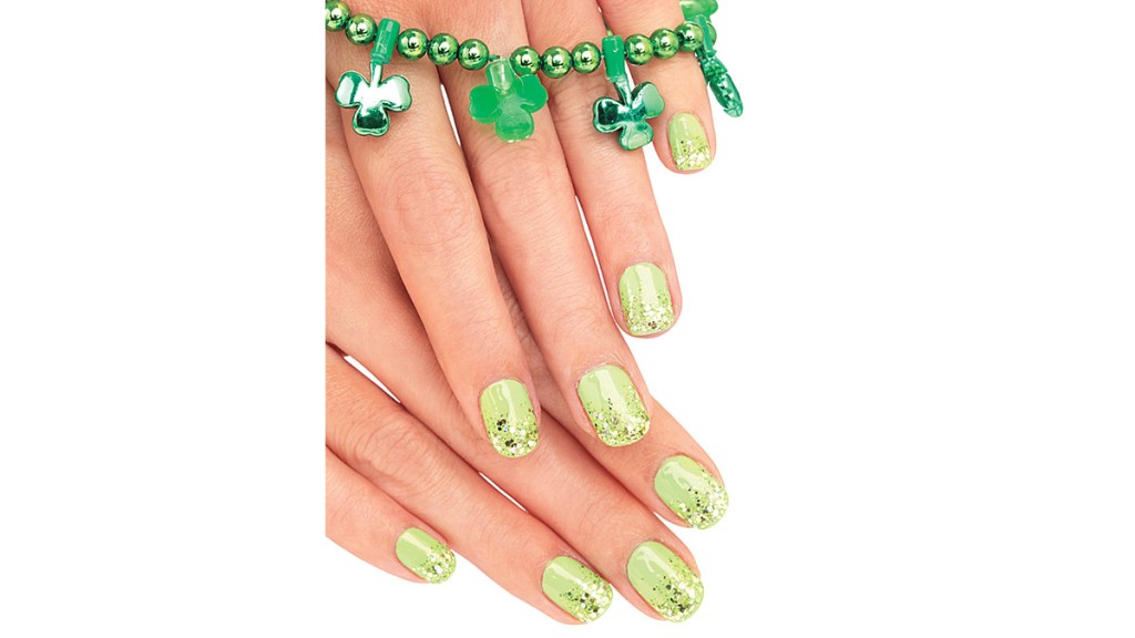 light green glitter St. Patrick's Day nails