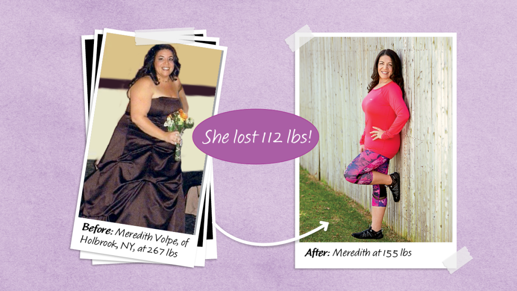 before and after of Meredith Volpe, who lost weight to avoid weight loss surgery