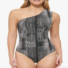 Calvin Klein Standard Shoulder Strap Starburst Pleating Removable Soft Cups One Piece Swimsuit