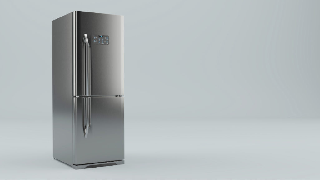 Modern stainless refrigerator-freezer with digital display