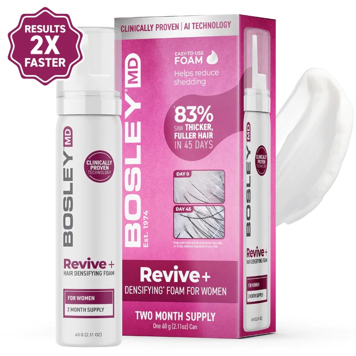 BosleyMD Women’s Revive+ Densifying Treatment Foam, one of the best hair growth products