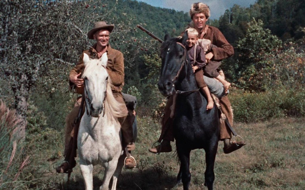 Buddy Ebsen and Fess Parker in Davy Crockett, 1954