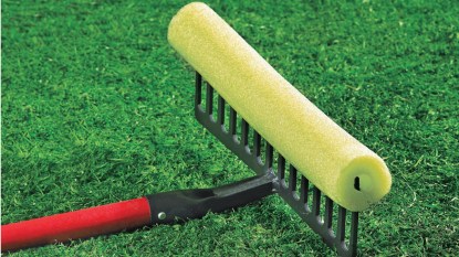 pool noodle covering a rake's sharp tines