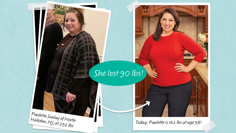 Before and after of Paulette who lost 90 lbs by healing her adrenal glands