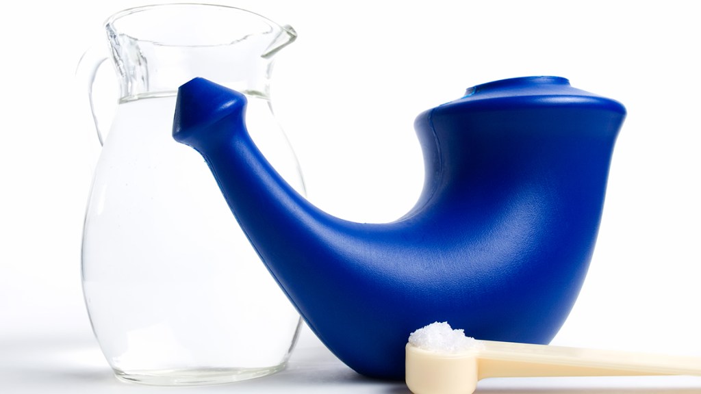 Neti pot that can help rinse the sinuses of allergens recirculated by an air conditioner