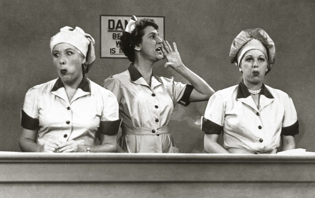 Vivian Vance and Lucille Ball in the chocolate factory episode of 'I Love Lucy'