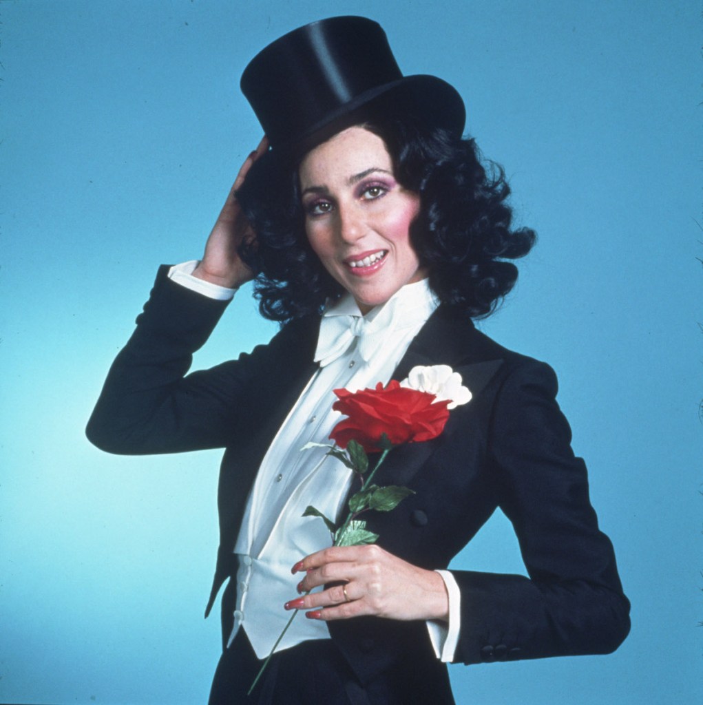 Cher in a tuxedo in 1973