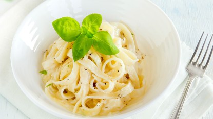 A bowl of cottage cheese pasta.
