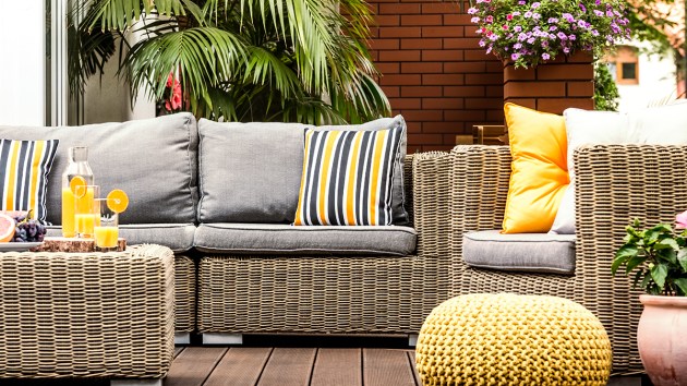 Outdoor cushions on an outdoor couch that need to be cleaned