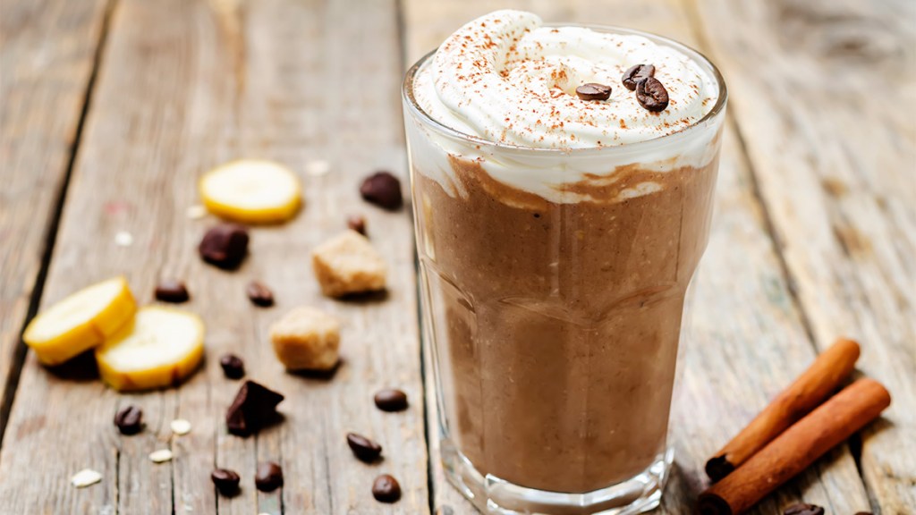 An iced mocha frappé as part of a collection of DIY Starbucks recipes