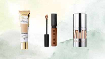 Collage of the best undereye concealers for mature skin.