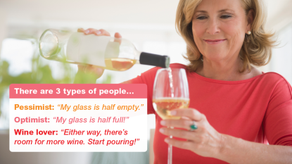 woman pouring a glass of wine before telling wine jokes