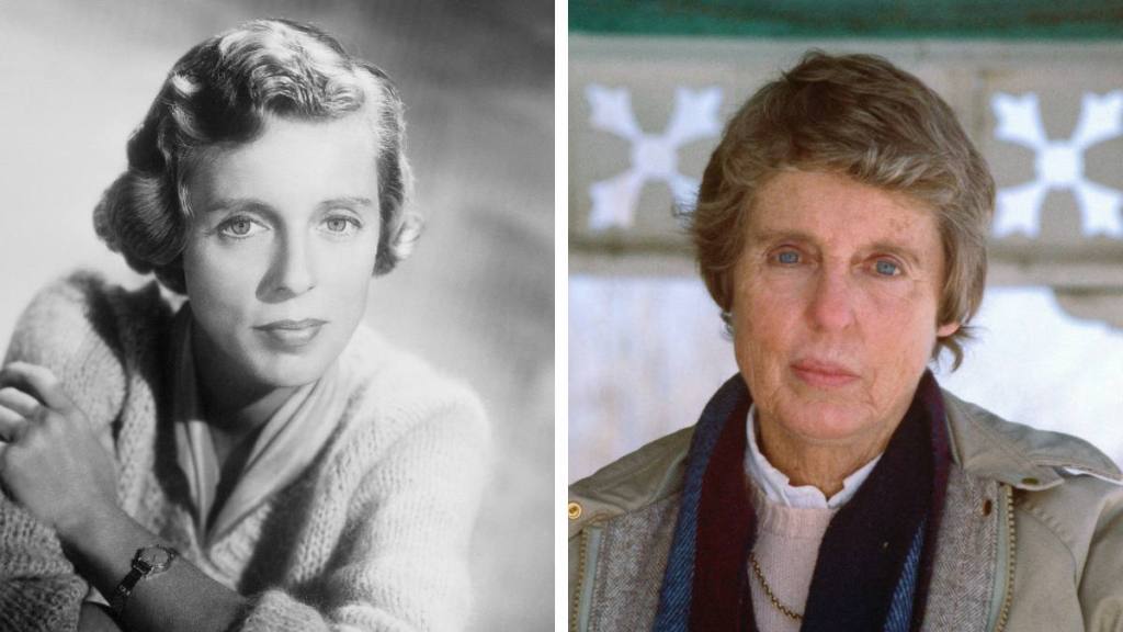 Cast of Beverly Hillbillies: Nancy Kulp sits smiling in a side by side picture