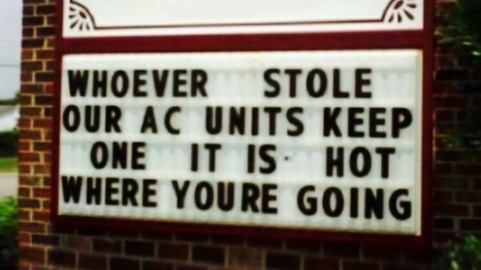 Funny Church Signs: A sign telling people to stop stealing