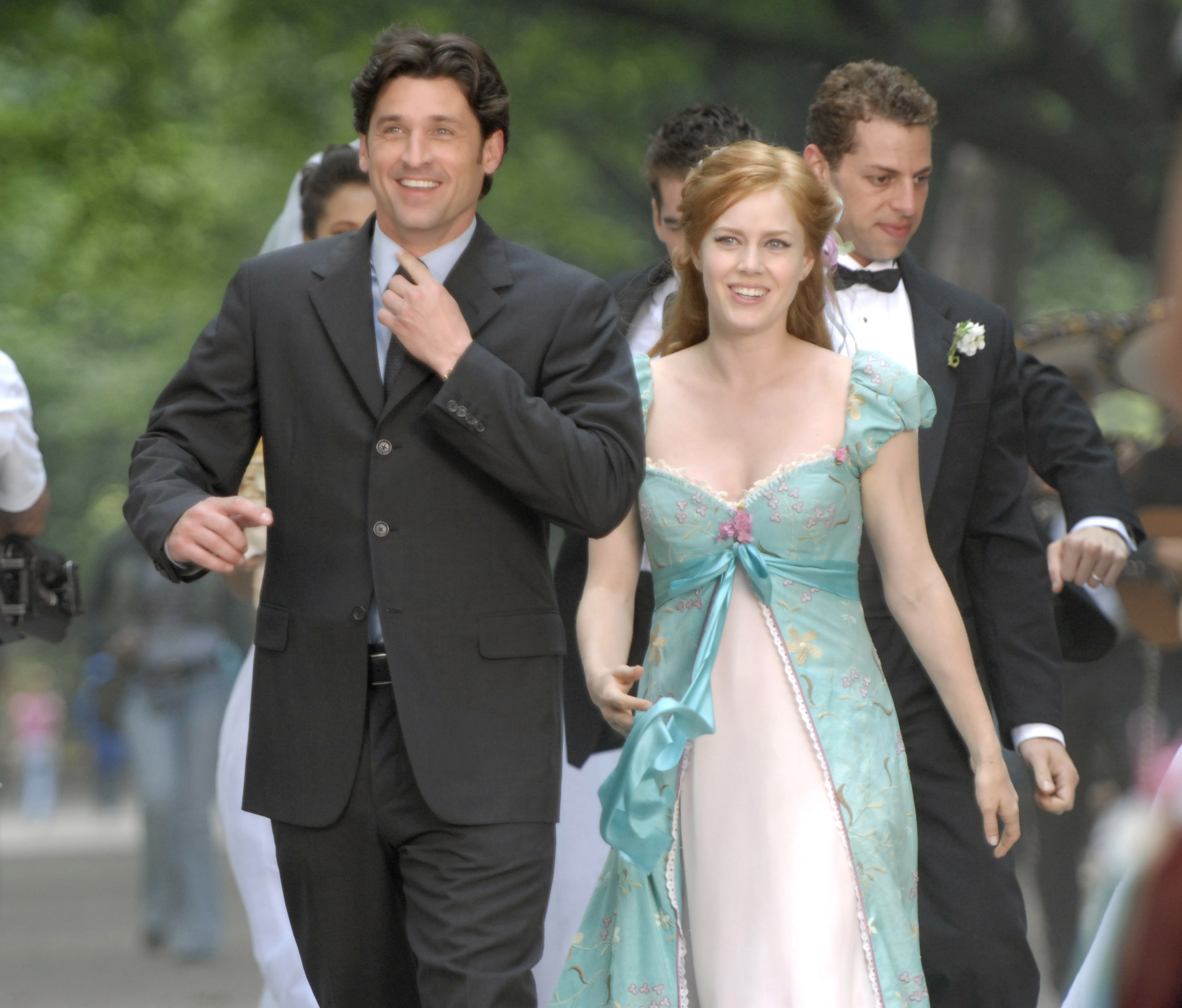 Patrick Dempsey and Amy Adams during Patrick Dempsey, Amy Adams and Jeff Watson on the Set of Disney's "Enchanted" - July 10, 2006 at Central Park in New York City, New York, United States.Patrick Dempsey movies and TV shows)