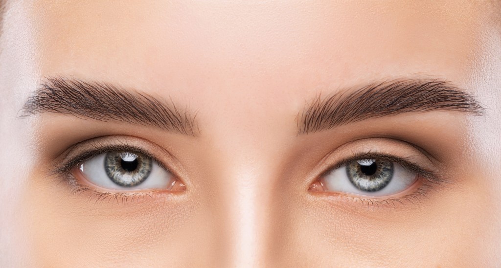 A woman with thick, fluffy-looking eyebrows after using the soap brow technique
