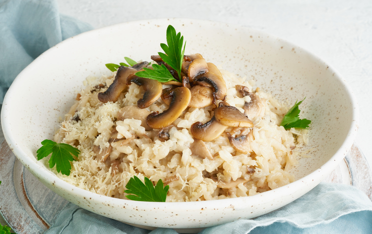 Chicken and mushroom risotto made in a rice cooker 