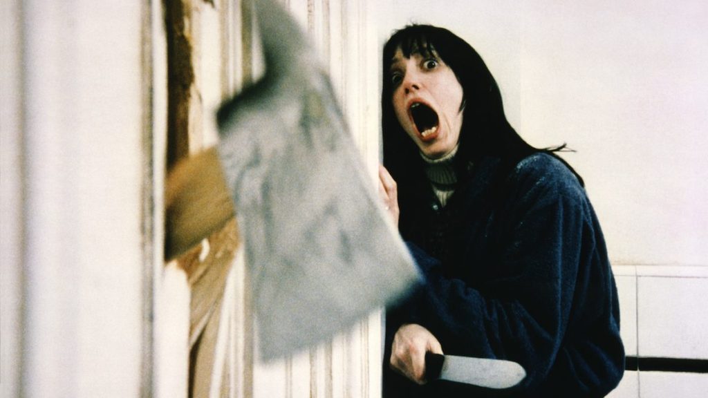Shelley Duvall in the iconic axe scene from The Shining, 1980