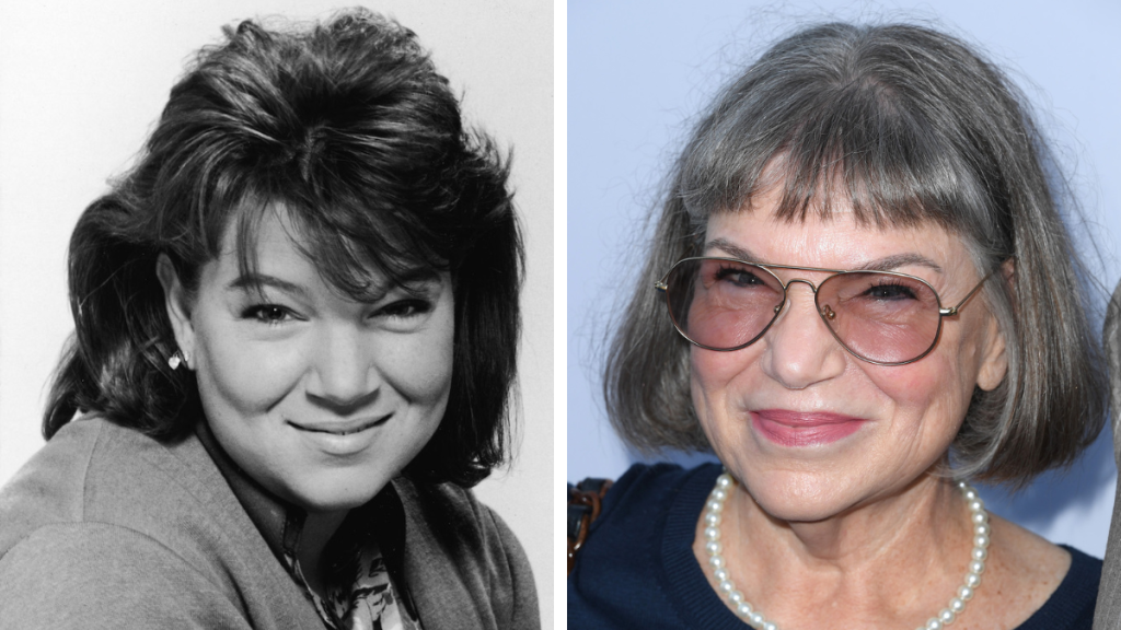 Side-by-side of Mindy Cohn then and now The Facts of Life cast