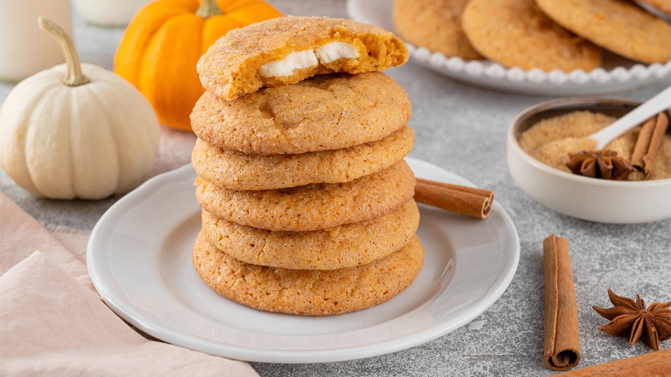 A stack of pumpkin cheesecake cookies