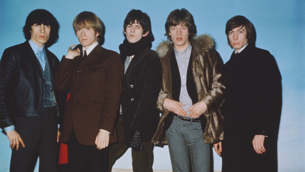 English rock and roll group the Rolling Stones posed in 1964. Left to right: Bill Wyman, Brian Jones, Keith Richards, Mick Jagger and Charlie Watts
