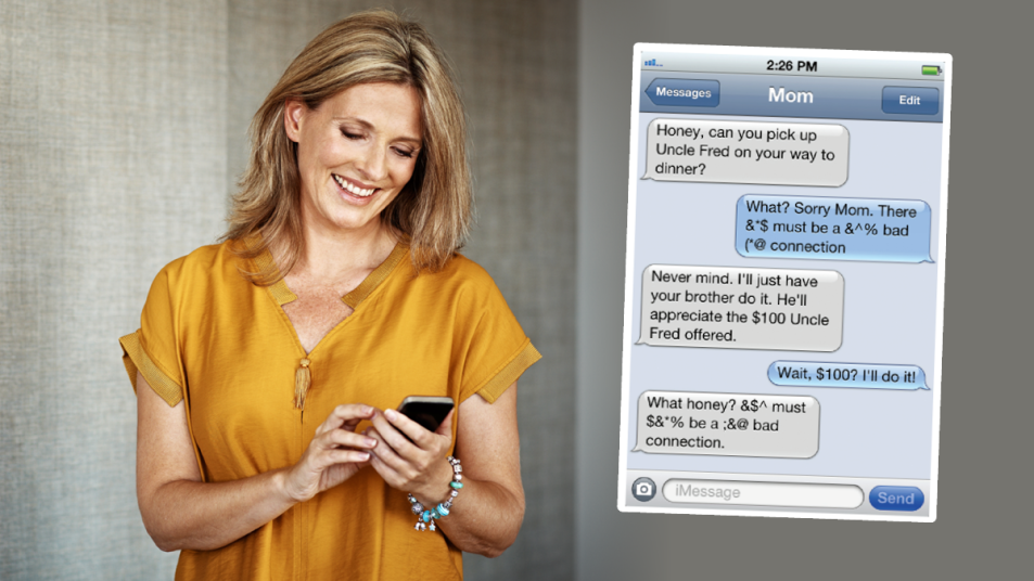 woman laughing at funny messages on her cellphone